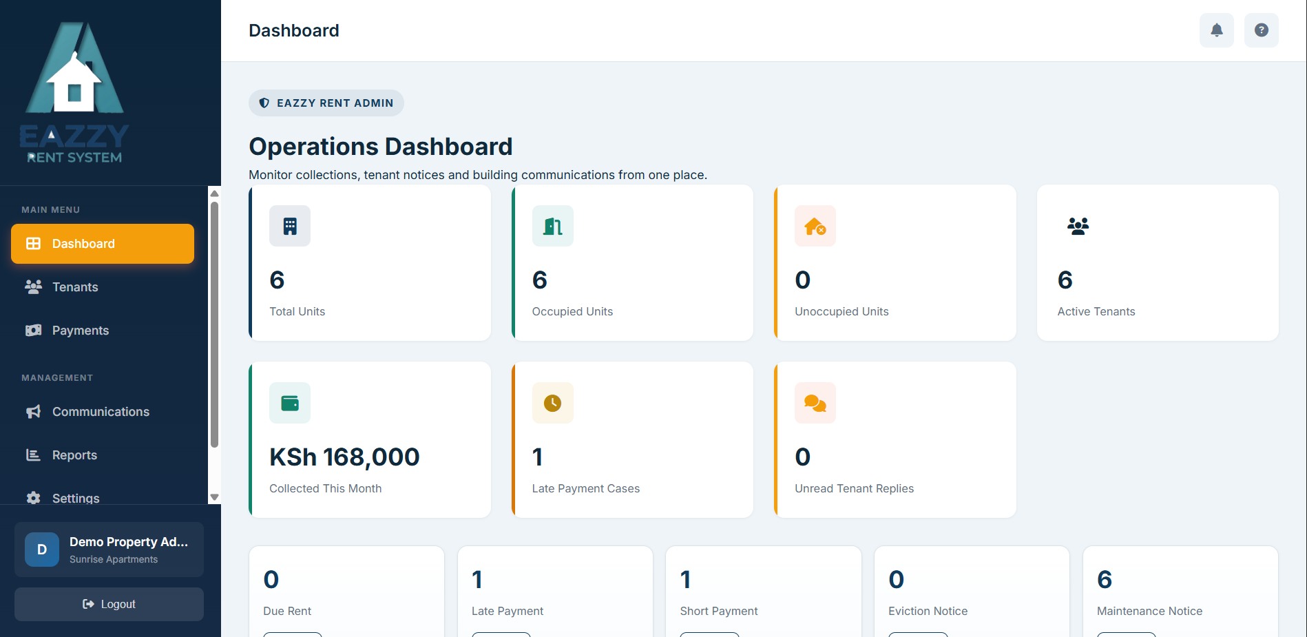 Eazzy Rent dashboard preview
